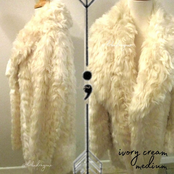 NWT Fully Lined Fur Coat Vegan Cream Ivory Fur Pea Coat Overcoat - Picture 13 of 16